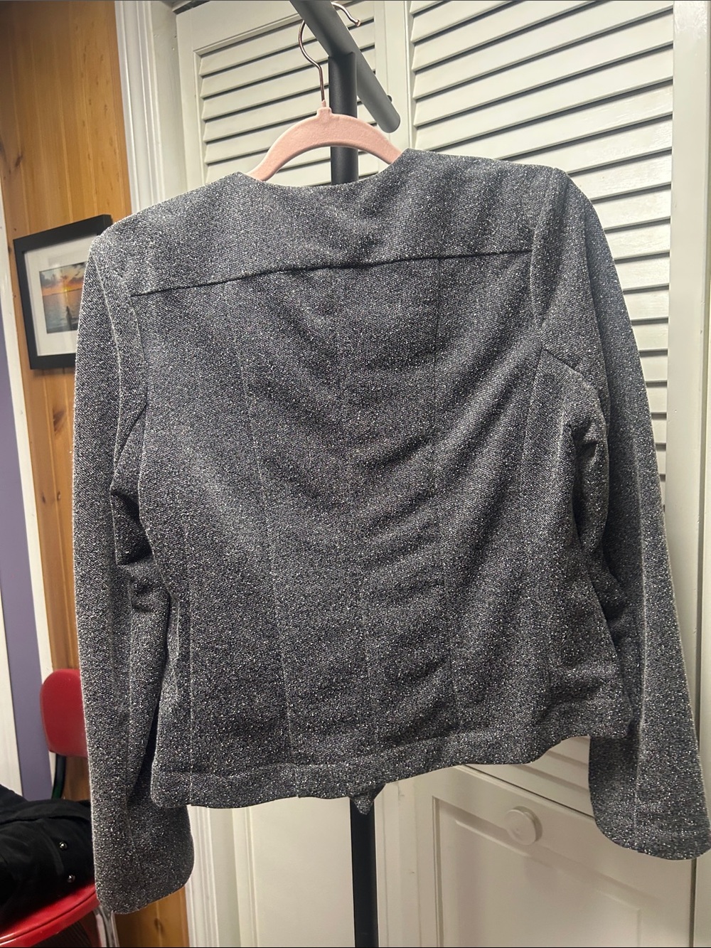 Catherine Malandrino Silver Sparkle Asymmetrical Bomber Jacket - Picture 3 of 7